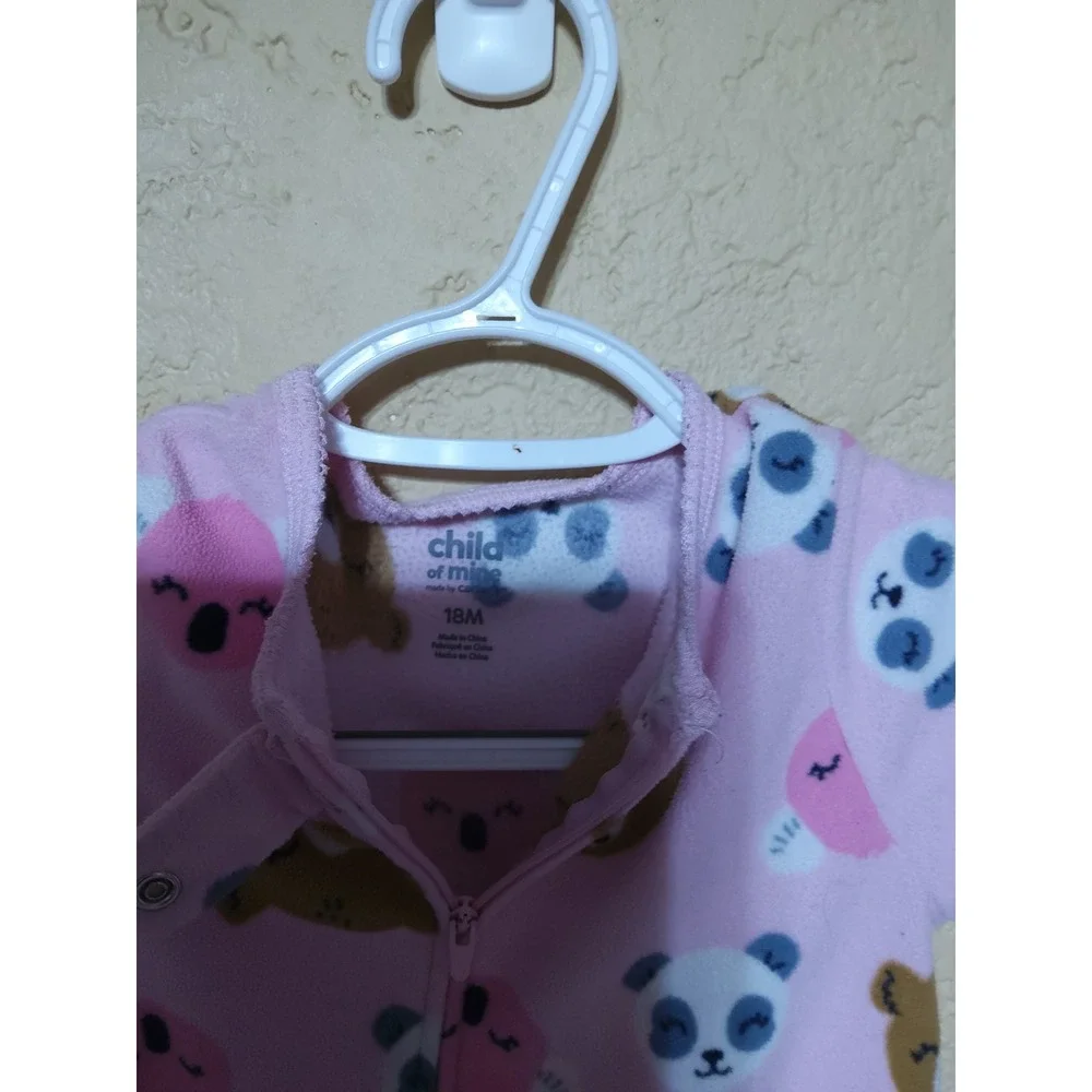Child of Mine by Carters Baby Girls Pink Panda Bear Fleece Footed Sleeper 18M